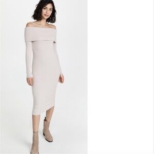 Revolve Enza Costa Nude Sweater Knit Off Shoulder Midi‎ Dress Size Medium